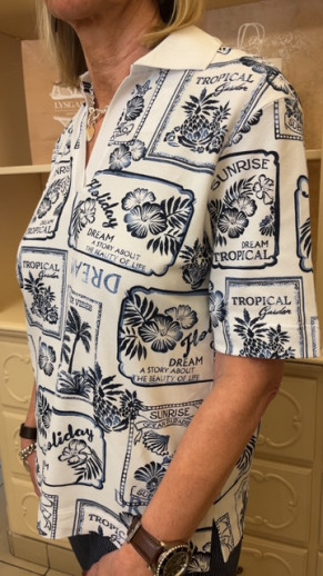 Polo blanc imprimé marine Barbara Lebek