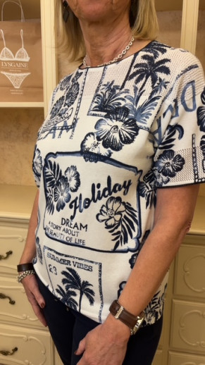 Pull manches courtes blanc imprimé Rabe