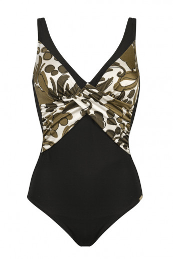 Maillot de bain imprimé décolleté chocolat et blanc Charmline