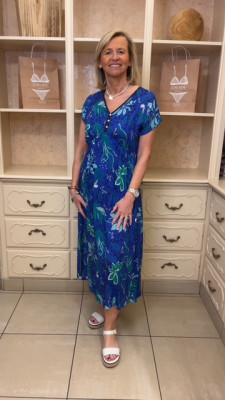 Robe longue imprimée indigo et vert Ethymologie