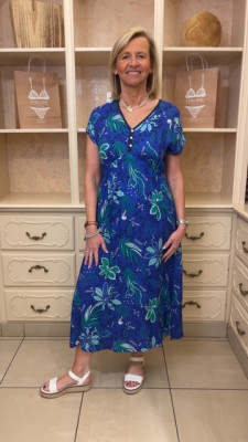 Robe longue imprimée indigo et vert Ethymologie