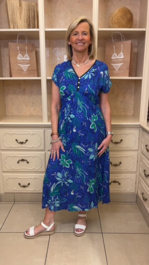 Robe longue imprimée indigo et vert Ethymologie