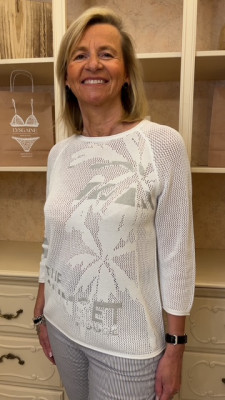 Pull ajouré blanc motif argent Rabe