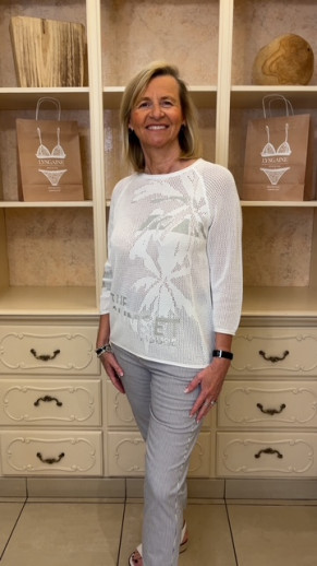 Pull ajouré blanc motif argent Rabe
