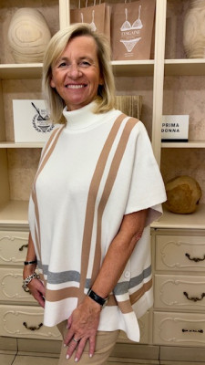 pull poncho écru et camel