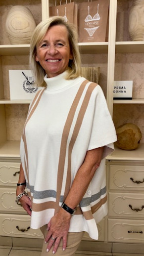pull poncho écru et camel
