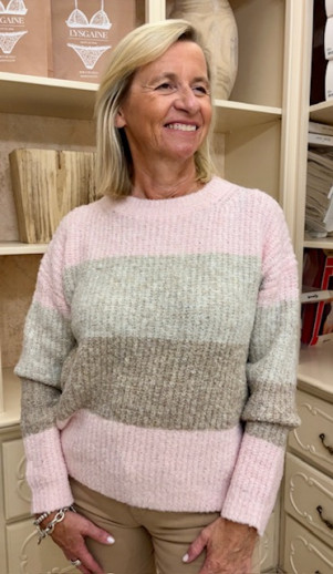 Pull rose taupe et gris