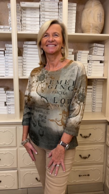 T.shirt manches 3/4 imprimé camel beige gris Rabe
