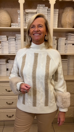 Pull col montant oversize écru et beige Tuzzy