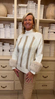 Pull col montant oversize écru et beige Tuzzy