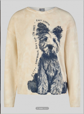 Pull beige motif chien marine Rabe