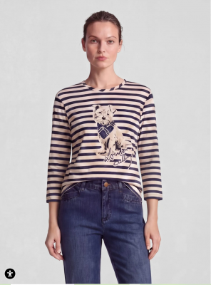 T.shirt rayé marine et beige motif chien Rabe