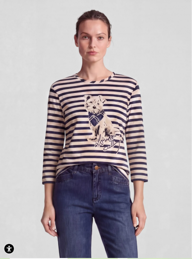 T.shirt rayé marine et beige motif chien Rabe