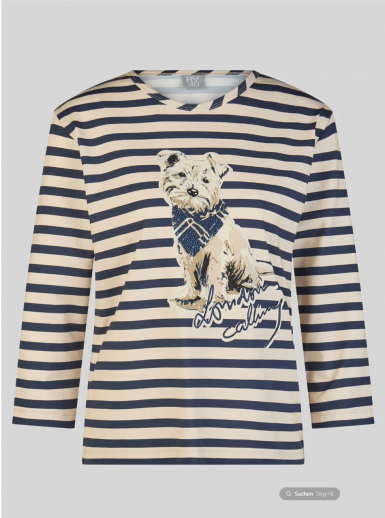 T.shirt rayé marine et beige motif chien Rabe