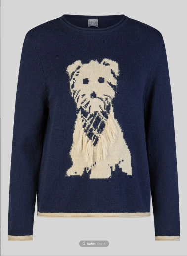 Pull marine motif chien beige Rabe