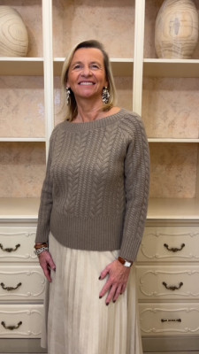 Pull col rond taupe nervuré 100% laine Maud et sacha