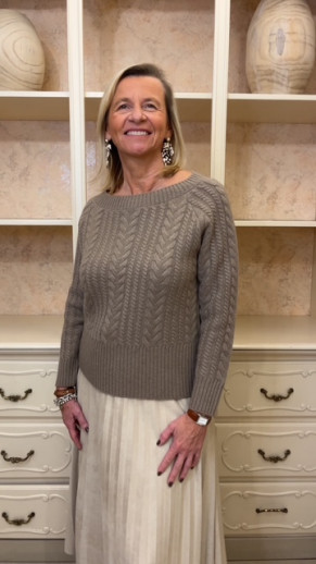 Pull col rond taupe nervuré 100% laine Maud et sacha