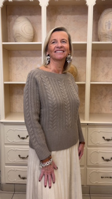 Pull col rond taupe nervuré 100% laine Maud et sacha