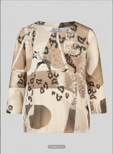 T.shirt imprimé beige et chocolat motif placé léopard Rabe
