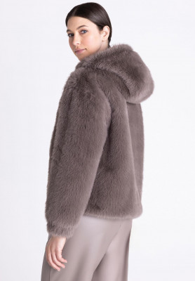 Veste fausse fourrure oversize avec capuche taupe Tuzzy