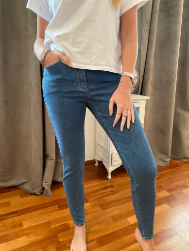 Jeans stretch bleu élastiqué taille